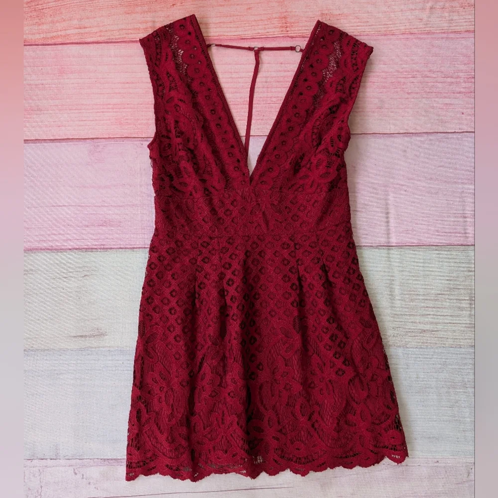 Free People Burgundy One Million Lovers Lace Mini Dress‎ 12 Party Night Out